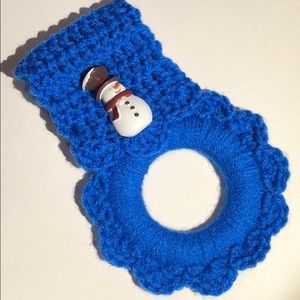 Snowman kitchen towel hanger hand crochet